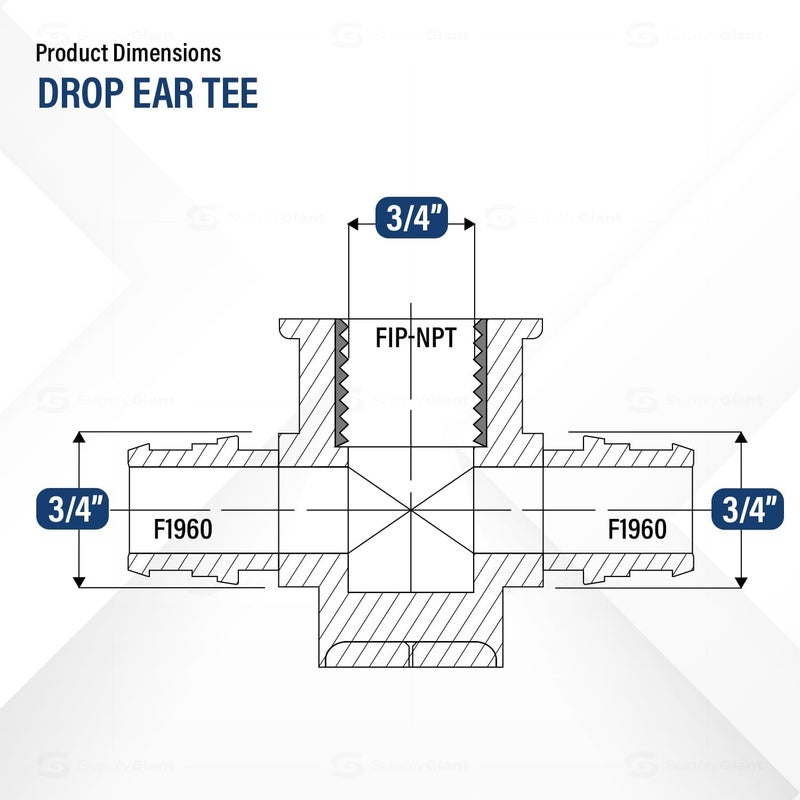 Supply Giant 3/4 Inch x 3/4 Inch Pex-A x 3/4" Female NPT Drop Ear Tee, Brass Expansion Tee Fitting, F1960 Brass Lead-Free Tee with Drop-Ear No Lead Brass, For Use in Pex-A-Tubing Connection - Image 3